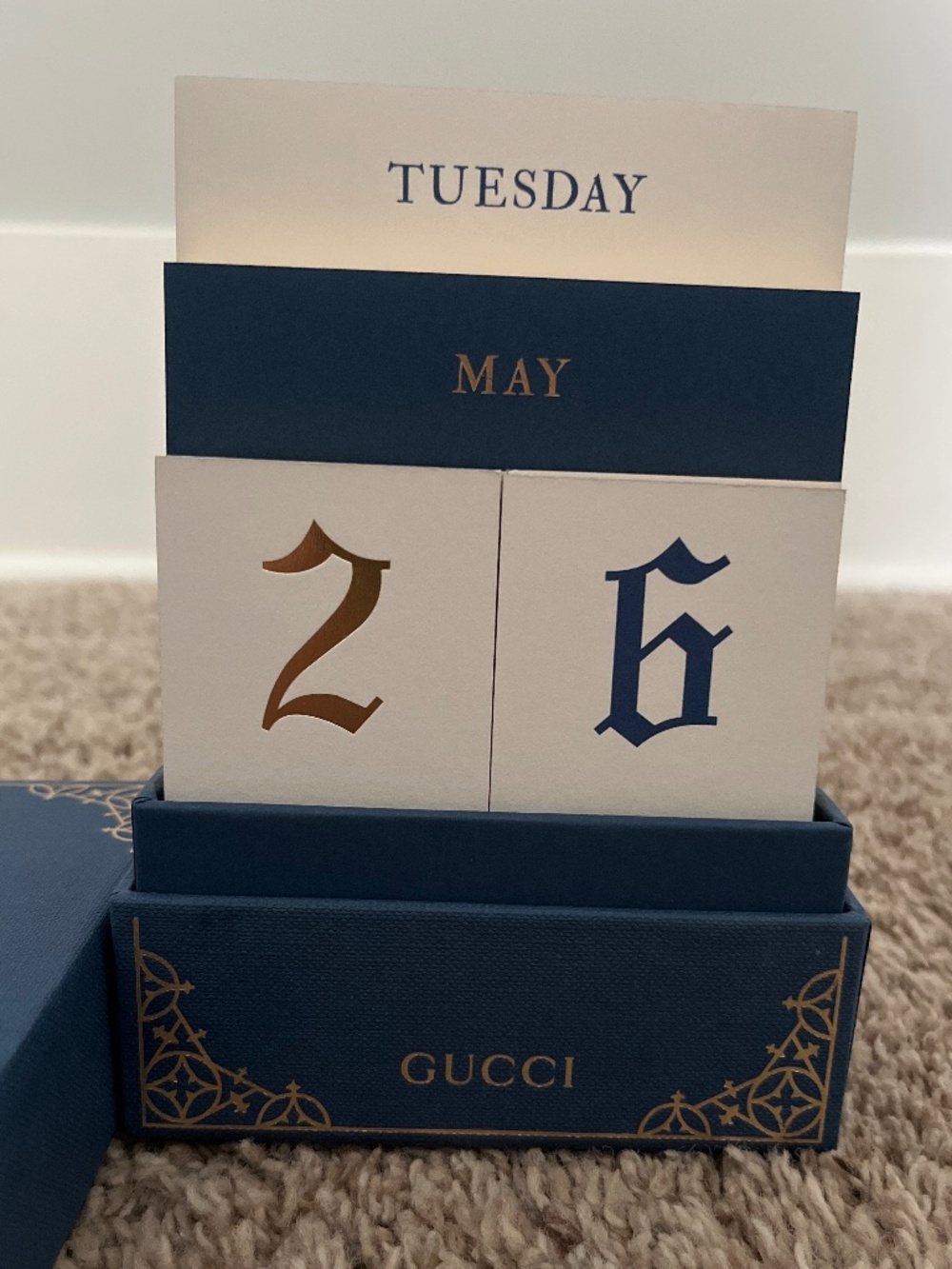 Gucci Perpetual Calendar Desk Set | Blue & Gold Date Calendar | Home Office Deco